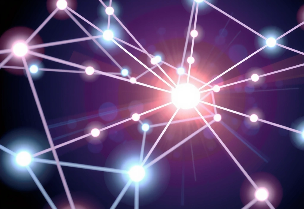 Rappresentazione astratta della diffusione delle notizie, con linee luminose che si irradiano da un punto centrale