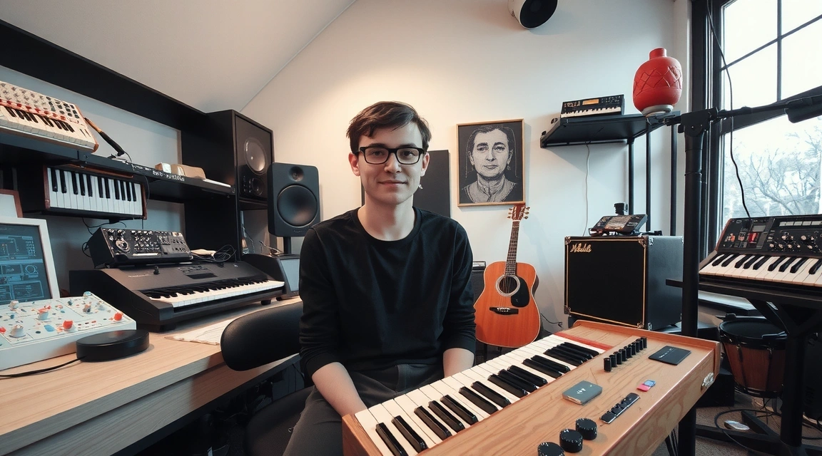 Giovane musicista che sperimenta con strumenti elettronici