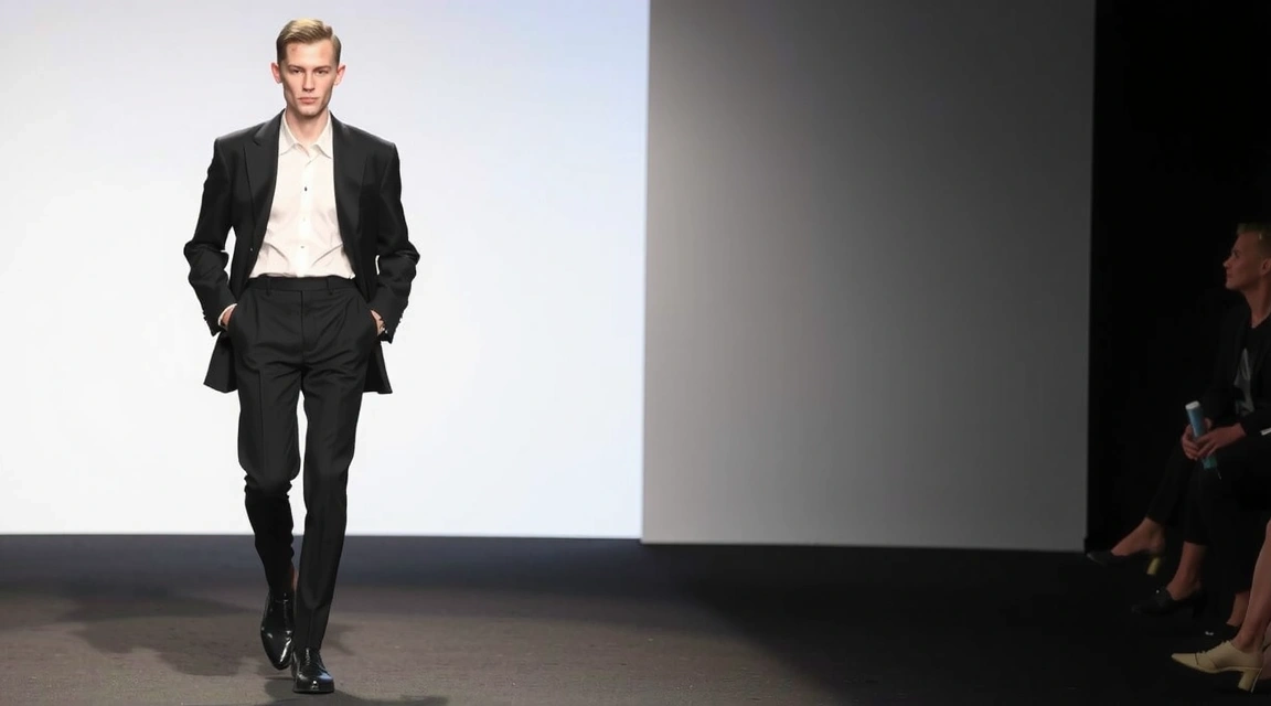 Modello che indossa abiti gender-fluid su una passerella