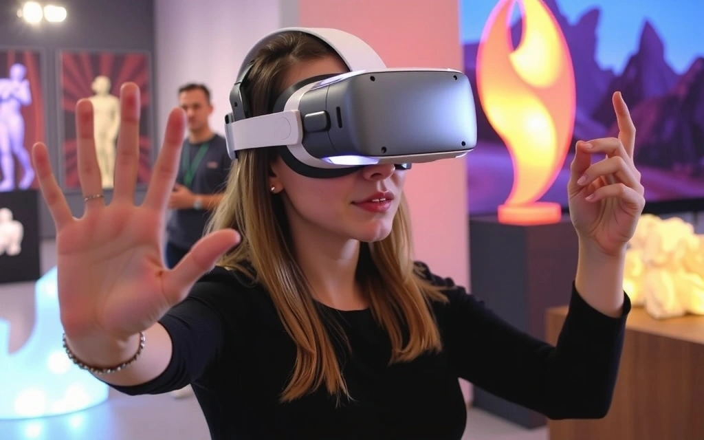 Persona con visore VR che esplora una galleria d'arte virtuale