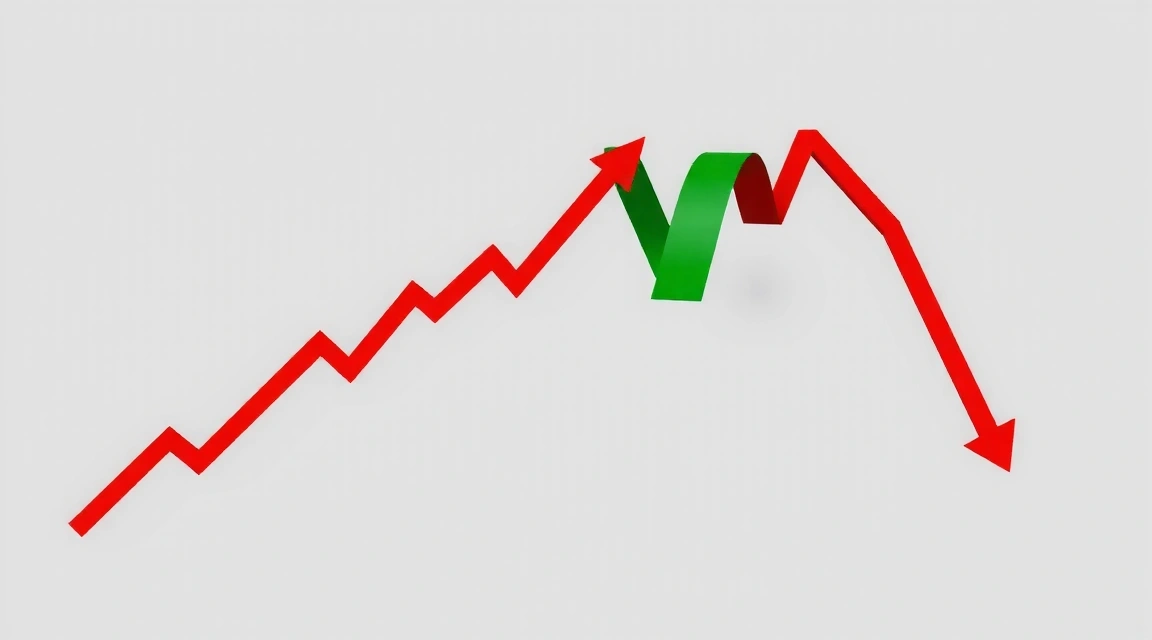 Grafico azionario con frecce che indicano crescita e declino