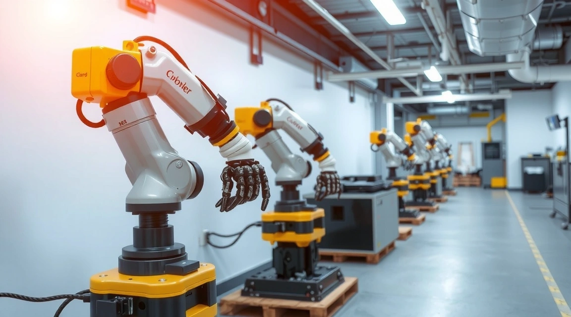 Robot industriali che lavorano in una fabbrica moderna