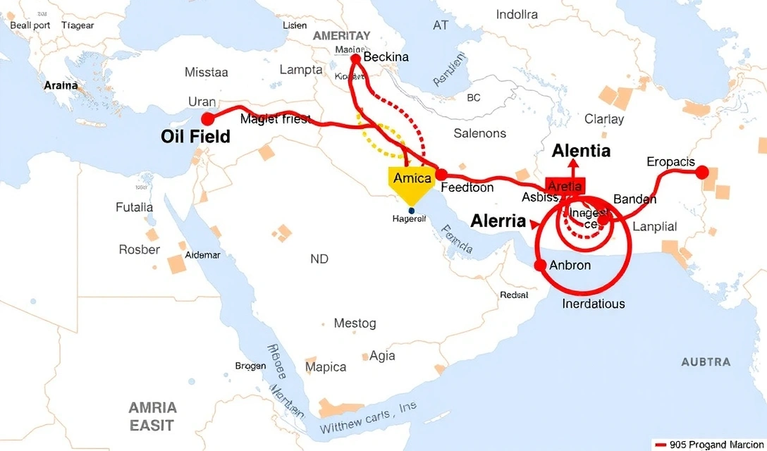Mappa del Medio Oriente con evidenziate le rotte commerciali e le zone di conflitto