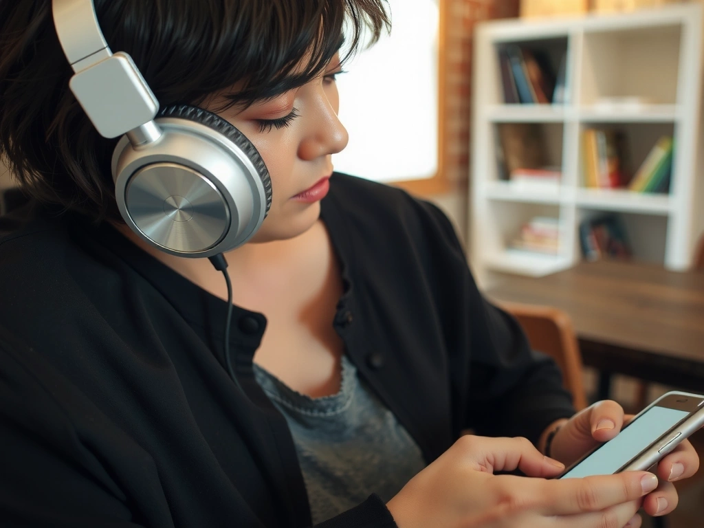 Persona che ascolta un podcast con cuffie