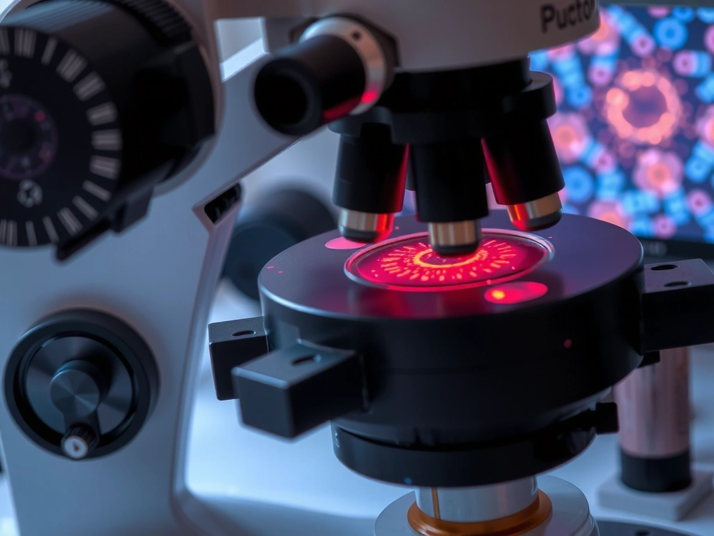 Immagine della ricerca sul cancro con microscopio e cellule