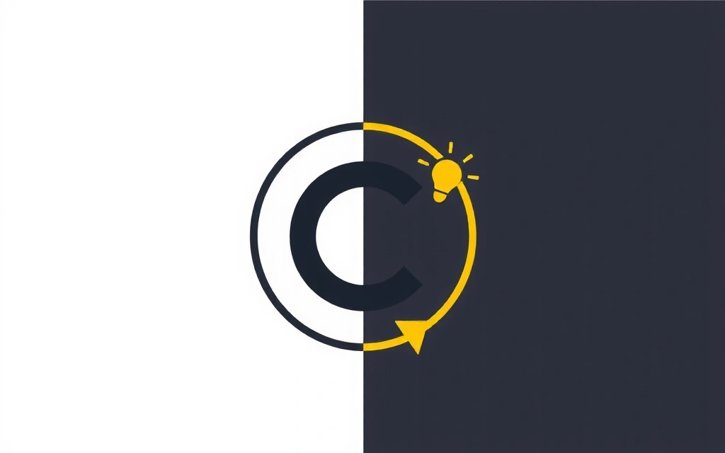 Simbolo del copyright e icone di proprietà intellettuale su sfondo astratto.